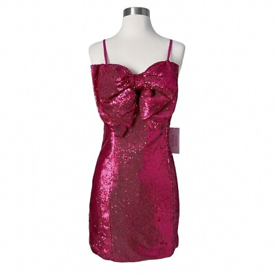#ad Ronny Kobo Sequin Bow Dress Lindsay Mini Tulip Pink Size S