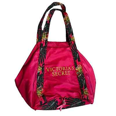 #ad Victoria#x27;s Secret Pink Palm Tropical Tote Packable Foldable Beach vacation NWOT