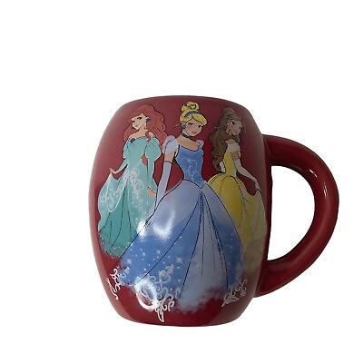 #ad Disney Dark Pink 3D Princess Coffee Mug Ariel Cinderella Rapunzel Porcelain