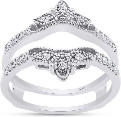 #ad 1 7ct Enhancer Guard Filigree Wedding Band Ring Natural Round Diamond Sterling