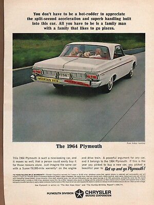 #ad The 1964 Chrysler Plymouth Vintage Color Ad 11quot; x 8quot; Original 1963 White Car
