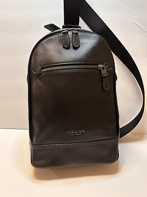 #ad COACH Graham Sling Bag F37598 Shoulder Bag Backpack Black Calfskin Leather EUC