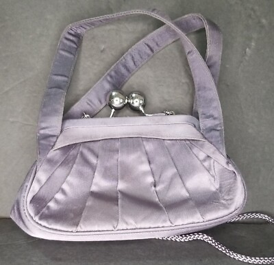 Vintage Grey Satin Evening Bag Handbag Clutch Purse Formal Shell Clasp $15.00