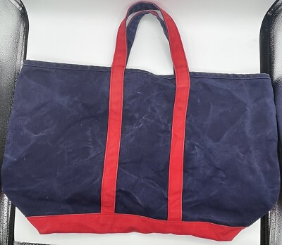 #ad Blue Canvas Tote Bag Red Trim 22x14x7