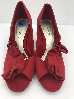 #ad Red Ann Marino Heels Size 6.5 Toe Pumps Womens Heel High Ruffle Suede Women