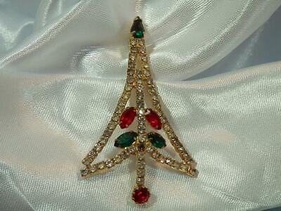 #ad XX Sparkling Rhinestone Holiday Christmas Tree Vintage 60#x27;s Brooch 624d1