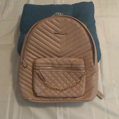 #ad Aldo Leather Quilted Backpack Pink With Gold Chain New