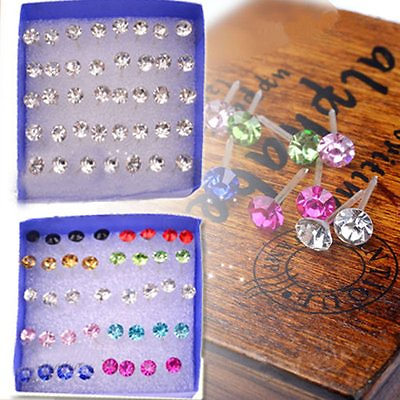 #ad 20 Pairs Rhinestone Crystal Plastic Round Earrings Stud Women Wholesale Jewelry
