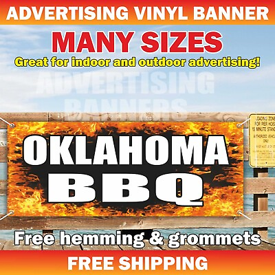 #ad OKLAHOMA BBQ Advertising Banner Vinyl Mesh Sign Meat Barbecue Steak Hot Wings