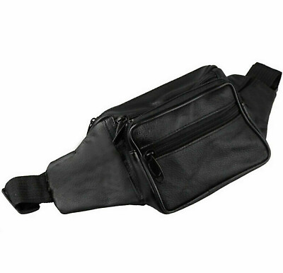 #ad Black Leather Fanny Pack Holder Waist Hip Bag Travel Sport Unisex