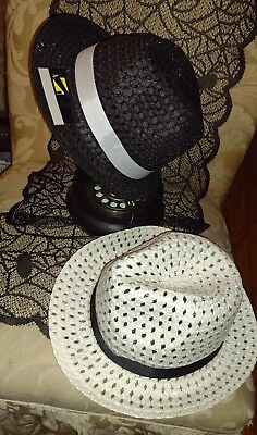 #ad 2 Women Black White Fedora Costume Cosplay Novelty Hats Gangster Pimp LARP