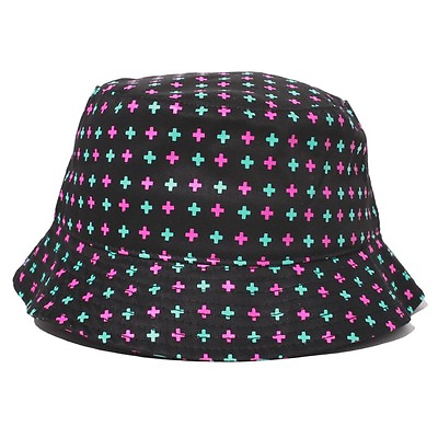 Pink Dolphin CROSS BUCKET Black Aqua Pink Screenprint 100% Cotton Men#x27;s Hat