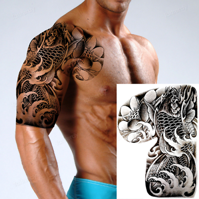 #ad Men Temporary Tattoos Large Body Art Painting Shoulder Chest Arm Totem Dragon