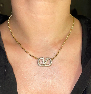#ad VALENTINO Crystal Fashion Pave Geometric Pendant necklace