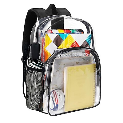 #ad Clear Transparent Bookbag Heavy Duty PVC Multi pockets Backpack Security School