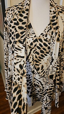 #ad Jennifer Lopez animal print black taupe women#x27;s blouse w ties cuff amp; bodice sexy