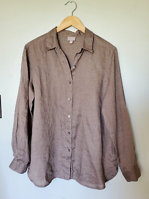 #ad J Jill small taupe brown linen shirt button front