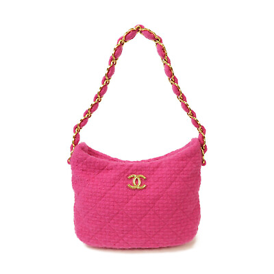 #ad CHANEL Quilted CC GHW Hobo Handbag Tweed Pink