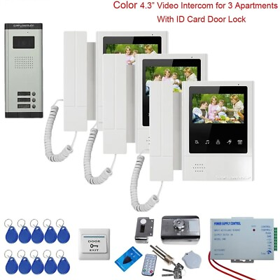 #ad Intercom Security Lock Doorbell Weatherproof 3 Lines Camera 4.3in Video Monitor