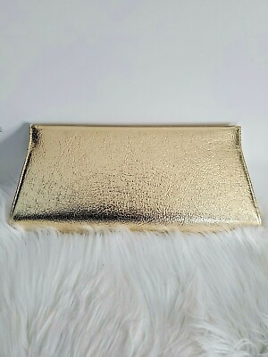 #ad 2 Piece Gold Evening Clutch Purse Bag Textured Faux Leather Mini Enclosed Purse