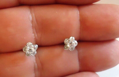 #ad 925 STERLING SILVER STUD EARRING FLOWER DESIGN W .50 CT LAB DIAMONDS 7MM BY 7MM