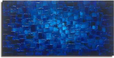 #ad Large Abstract Dark Blue Square wall art Hand Painted Textured Oil Painting