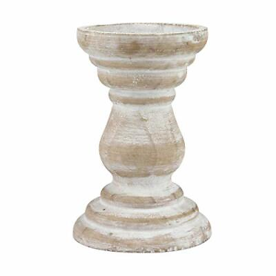 #ad Stonebriar Antique White Wooden Pillar Candle Holder Vintage Assorted Sizes