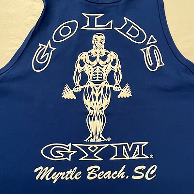 #ad VTG Golds Gym Men XL Muscle Tank Top Myrtle Beach SC Blue Bodybuilding No Sz Tag