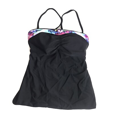 #ad Athleta Black Tankini Swimsuit Top Strappy Size 32D DD Womens II