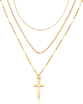 #ad 18K Gold Plated Cross Necklace Girls Cross Layered Necklaces Layered Gold Cross