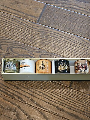 #ad Set Of 5 Sake Cups With Traditional Prints