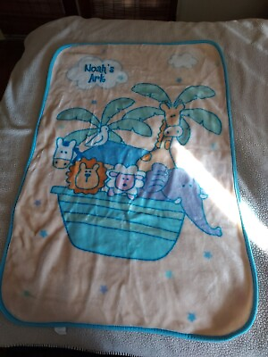 #ad Noah#x27;s Ark Plush Luxe Polyester Baby Blanket animals pre Owned soft 43×28in