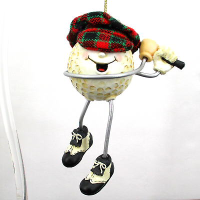 #ad Plaid Hat Golf Ball Man Golfing Hanging Christmas Ornament Decor