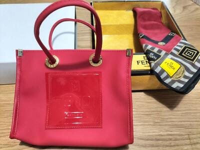 #ad Fendi pouch set mini handbag amp; scarf red black logo zucca pattern with box