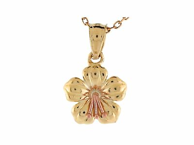 #ad 10k or 14k Two Tone Gold Cute Petite Hibiscus Flower Charm Pendant