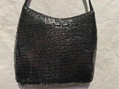 Black Sequined Evening Clutch Bag Shoulder Strap Small Lightweight 6”x8” FLAWS