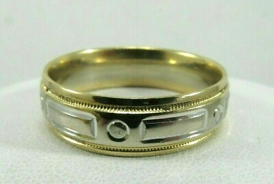 #ad 14K Solid White amp; Yellow Gold Mens Wedding Band Ring Size 10.75 SAVE 750 #R689