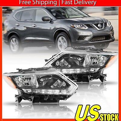 #ad Chrome amp; Black Housing Pair Headlights Left Right Fit For 2014 2016 Nissan Rogue