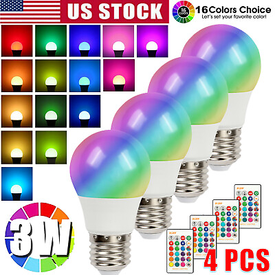 #ad 4 X Changing Magic 16 Color Light Bulb RGB LED Remote Control Dimmable E26 E27