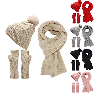 #ad Womens Men Winter Knit Warm Hat Beanie Long Scarf Gloves Set Winter Warm Wool