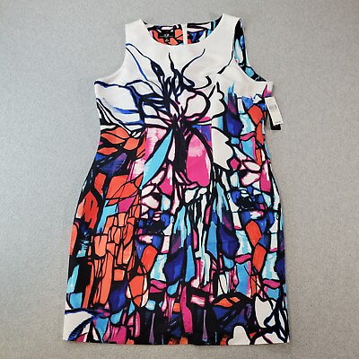 #ad AGB Dress Womens Size 16 Classic Colorful Print Sleeveless Sheath Darts Zip NWT