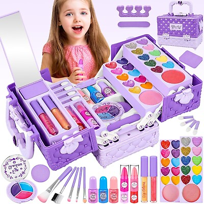 #ad Kids Makeup Kit 44 Pcs Washable Makeup KitReal Cosmetic for Little Girls NEW