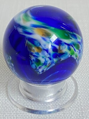 #ad Handmade Marble Art Glass Blue Confetti Unsigned Marble 1.70quot; Large Marble