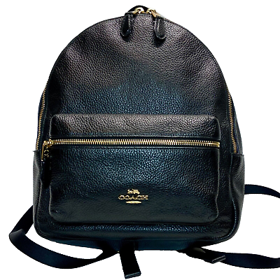#ad Coach F30550 Charlie Pebbled Leather Medium Black Backpack Purse Shoulder Bag