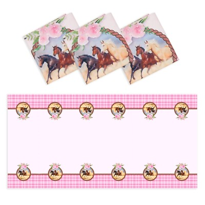#ad 3 Pack Plastic Pink Horse Tablecloths for Cowgirl Birthday Party 54 x 108 In
