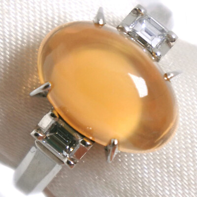 #ad Ring Orange Pt900Platinum Mexican opal diamond #5.25 US Size 5.5g Women