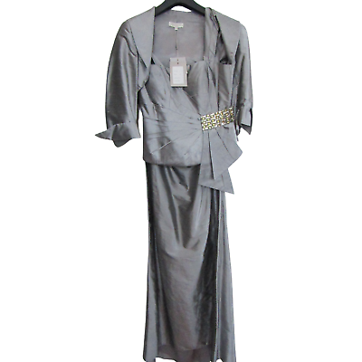 John Charles 3Pc Womens Gown Bridemaid Long Ladies Evening Silver Dress Size 10 GBP 64.00