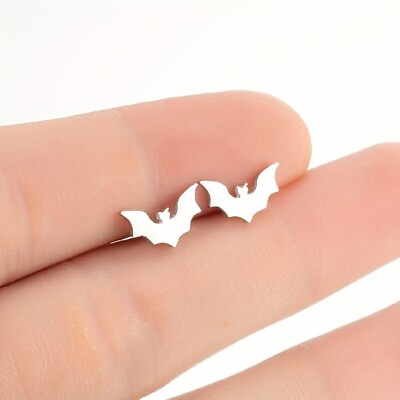 #ad Fashion Stainless Steel Bat Animal Stud Earrings Men Women Party Jewelry Gift