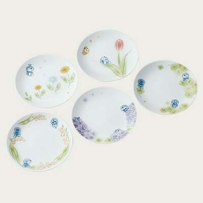 #ad Doraemon x Noritake 6.2quot; plate Set of 5 Flower series Oiginal From Japan New
