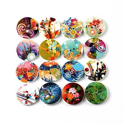 #ad 50pcs Mixed print Wood buttons Sewing Scrapbooking Clothing Crafts DIY 20 25mm
